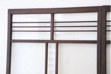 古民具・骨董　古い木の味わいあるモールガラス引き戸2枚セット(ガラス戸)