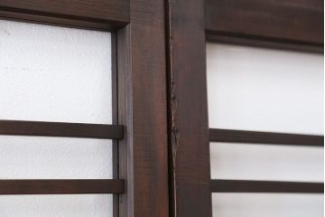 古民具・骨董　古い木の味わいあるモールガラス引き戸2枚セット(ガラス戸)