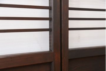 古民具・骨董　古い木の味わいあるモールガラス引き戸2枚セット(ガラス戸)