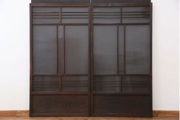 古民具・骨董　古い木の味わいあるモールガラス引き戸2枚セット(ガラス戸)