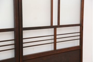 古民具・骨董　古い木の味わいあるモールガラス引き戸2枚セット(ガラス戸)
