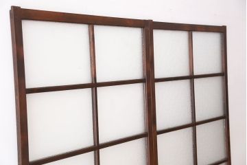 アンティーク　古い木のシンプルなダイヤガラス引き戸2枚セット(ガラス戸)