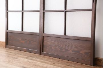 アンティーク　古い木のシンプルなダイヤガラス引き戸2枚セット(ガラス戸)