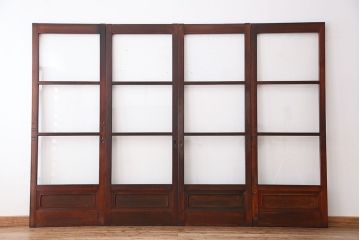 古民具・骨董　希少!細身で背の高い使い込まれた味のある腰板欅ガラス引き戸(ガラス戸/建具)