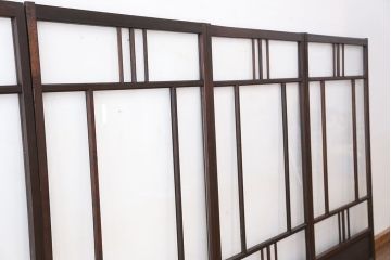 アンティーク　古い木味のシンプルで上品なガラス引き戸4枚セット(ガラス戸)
