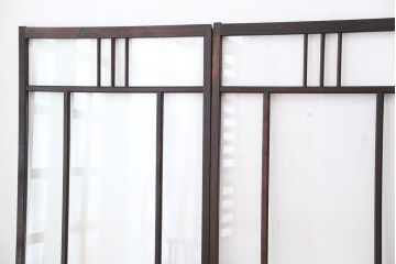 アンティーク　古い木味のシンプルで上品なガラス引き戸4枚セット(ガラス戸)