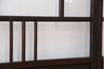 アンティーク　古い木味のシンプルで上品なガラス引き戸4枚セット(ガラス戸)