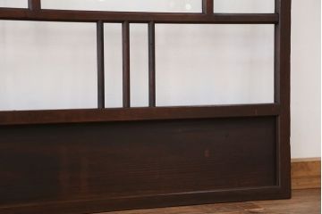 アンティーク　古い木味のシンプルで上品なガラス引き戸4枚セット(ガラス戸)