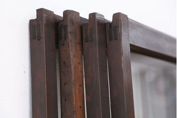 アンティーク　古い木味のシンプルで上品なガラス引き戸4枚セット(ガラス戸)