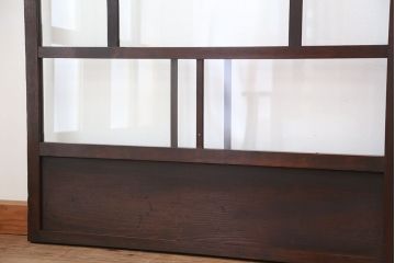 アンティーク　古い木味のシンプルで上品なガラス引き戸4枚セット(ガラス戸)