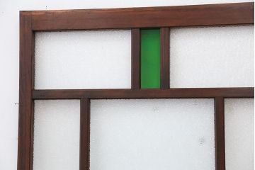 大正ロマン　珍しい!小窓付固定式ガラス戸(色ガラス入り)