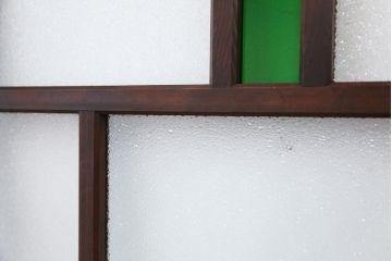 大正ロマン　珍しい!小窓付固定式ガラス戸(色ガラス入り)