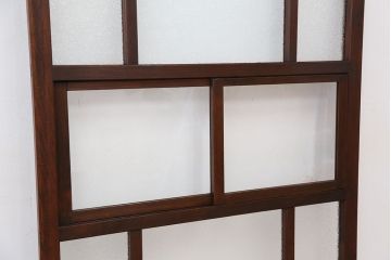 大正ロマン　珍しい!小窓付固定式ガラス戸(色ガラス入り)