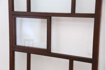 大正ロマン　珍しい!小窓付固定式ガラス戸(色ガラス入り)