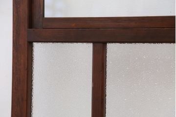 大正ロマン　珍しい!小窓付固定式ガラス戸(色ガラス入り)