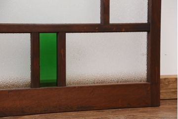 大正ロマン　珍しい!小窓付固定式ガラス戸(色ガラス入り)