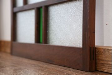 大正ロマン　珍しい!小窓付固定式ガラス戸(色ガラス入り)