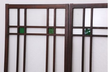 大正ロマン　色ガラス入り上質なガラス引き戸3枚セット(モールガラス/ダイヤガラス)(ガラス戸/建具)