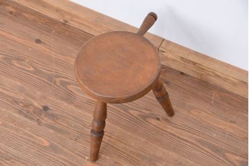 中古　飛騨産業・キツツキマーク　ミルクスツール(丸椅子・花台)