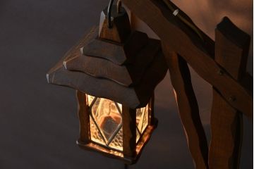 イギリスビンテージ　素敵な雰囲気!ステンドガラスオーク材吊り下げ照明フロアスタンド?(スタンドライト)