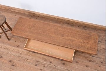 アンティーク家具　アンティーク　天板一枚板　古い木の引き出し付き裁ち板(反り有り)(テーブル・作業台)