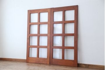 アンティーク　レトロなデザインのガラス戸2枚セット(建具)(引き戸)