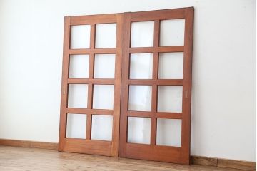 アンティーク　レトロなデザインのガラス戸2枚セット(建具)(引き戸)