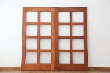 アンティーク　レトロなデザインのガラス戸2枚セット(建具)(引き戸)