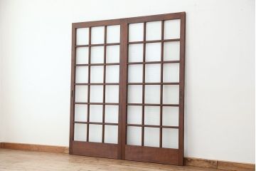 ★アンティーク　珍しいデザインの銀モールガラス引き戸2枚セット(ガラス戸/建具)