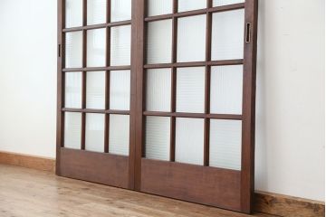 ★アンティーク　珍しいデザインの銀モールガラス引き戸2枚セット(ガラス戸/建具)