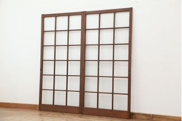 ★アンティーク　珍しいデザインのモールガラス引き戸2枚セット(ガラス戸/建具)
