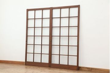 ★アンティーク　珍しいデザインのモールガラス引き戸2枚セット(ガラス戸/建具)