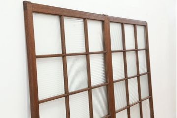 ★アンティーク　珍しいデザインのモールガラス引き戸2枚セット(ガラス戸/建具)