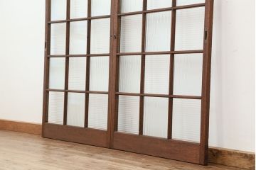 ★アンティーク　珍しいデザインのモールガラス引き戸2枚セット(ガラス戸/建具)