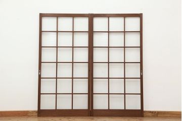 ★アンティーク　珍しいデザインのモールガラス引き戸2枚セット(ガラス戸/建具)