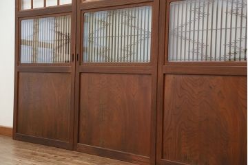 古民具・骨董　総欅　特別注文造り　上質な組子帯戸3枚セット(ガラス帯戸)