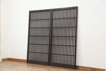 ★古民具・骨董　使い込まれた荒格子戸2枚セット(建具)