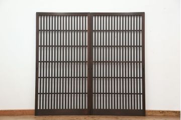 ★古民具・骨董　使い込まれた荒格子戸2枚セット(建具)