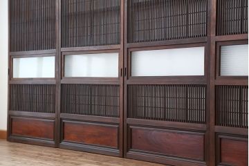 古民具・骨董　腰板欅材の上質な裏障子付き格子戸4枚セット