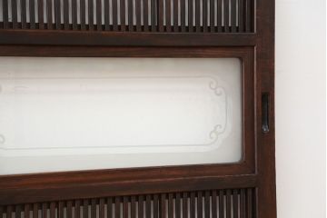 アンティーク　腰板欅材の裏障子付き幅せま格子戸4枚セット