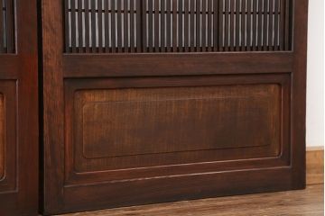 アンティーク　腰板欅材の裏障子付き幅せま格子戸4枚セット