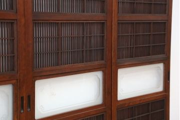 アンティーク　腰板欅材の裏障子付き幅せま格子戸4枚セット