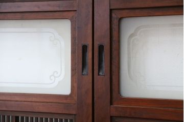 アンティーク　腰板欅材の裏障子付き幅せま格子戸4枚セット