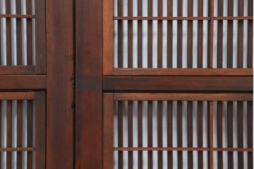古民具・骨董　腰板欅材裏障子付き上質な時代格子戸4枚セット