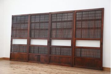古民具・骨董　使い込まれた裏障子付き格子戸4枚セット