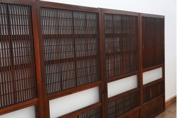 古民具・骨董　使い込まれた裏障子付き格子戸4枚セット