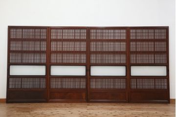 古民具・骨董　腰板欅材　裏障子付きの上質な格子戸4枚セット
