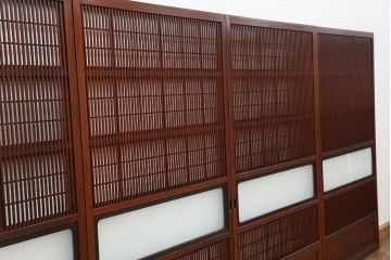 古民具・骨董　腰板欅材　裏障子付きの上質な格子戸4枚セット