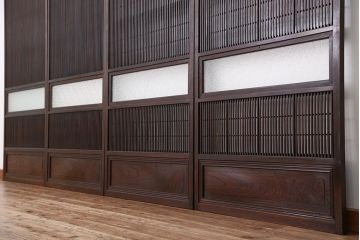 極上　腰板欅材　裏障子付きシックな格子戸4枚セット