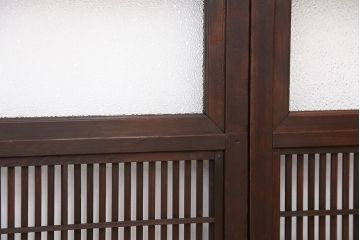極上　腰板欅材　裏障子付きシックな格子戸4枚セット
